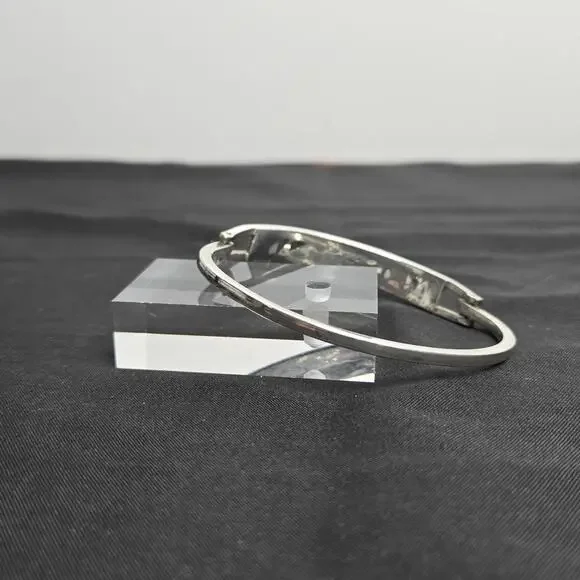 Vintage Taxco Mexico Crushed Turquoise Inlay Hinged Bracelet Silver Tone Metal - Picture 3 of 8